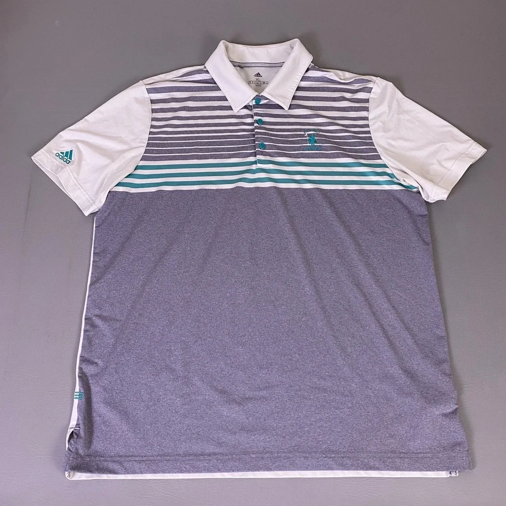 Adidas‎ Performance Polo Shirt Men's XL Gray Striped Cog Hill Dubsdread Golf